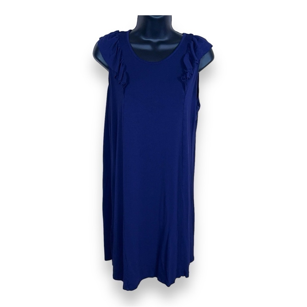 XL LOVE FIRE DARK BLUE RUFFLE SLEEVELESS STRETCH  TANK TOP